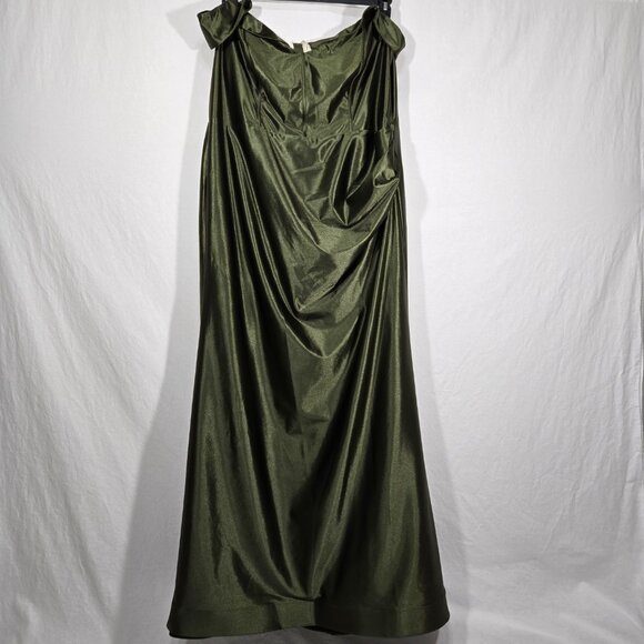 GALINA SIGNATURE Sculpted Off-the-Shoulder Olive Bridesmaid Gown Dress Size 22.